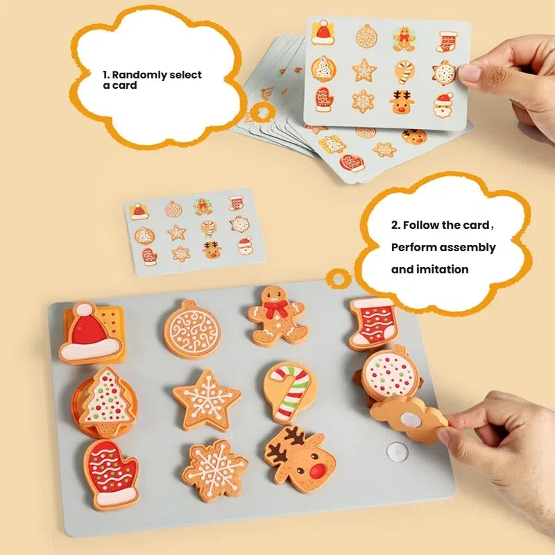 Wooden Christmas Cookie Play Food Set - Slice & Bake Kitchen Toy Ages 3-6