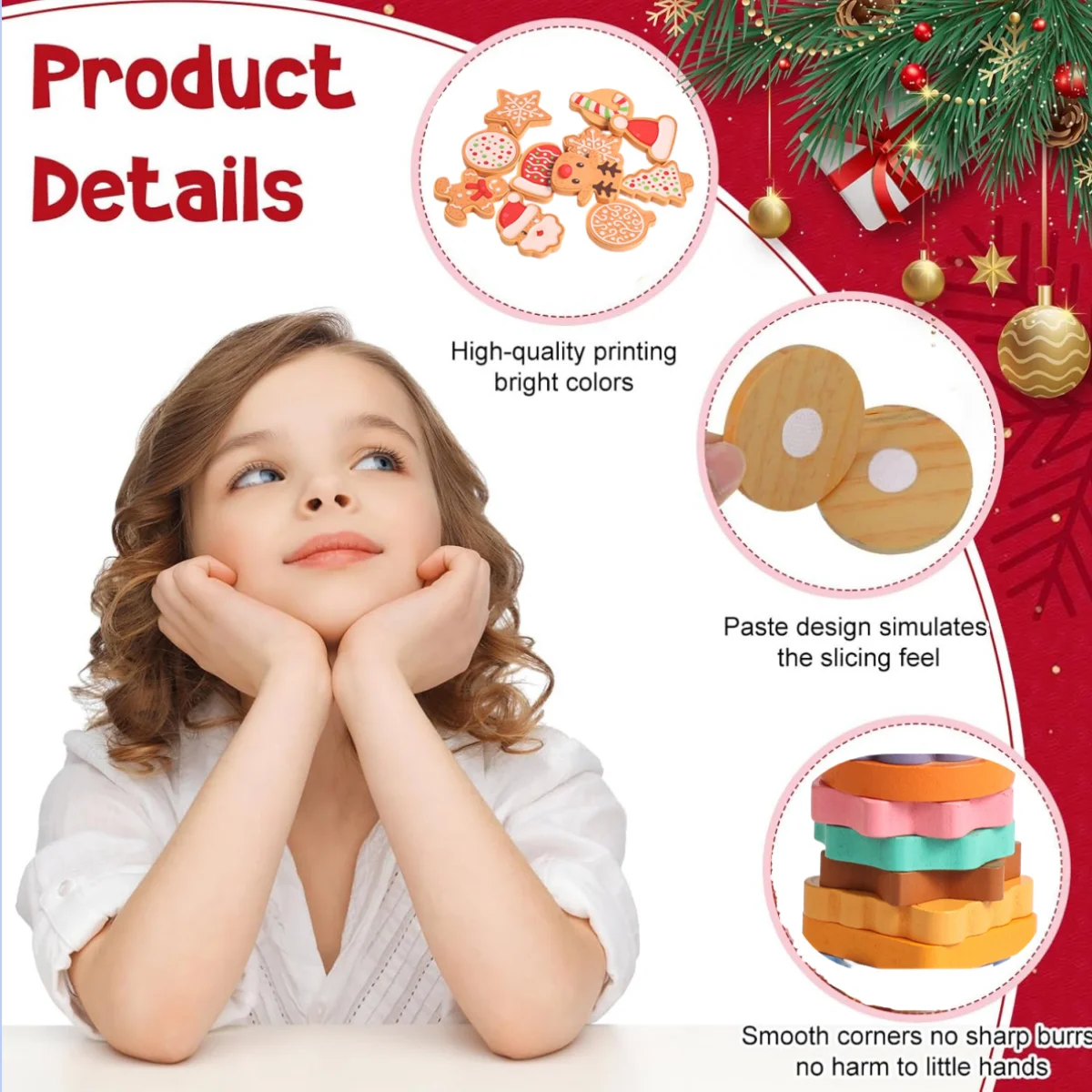 Wooden Christmas Cookie Play Food Set - Slice & Bake Kitchen Toy Ages 3-6