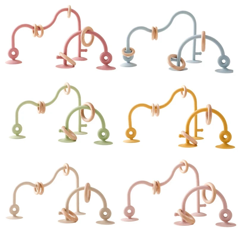 Set of colourful silicone bead maze toy for baby development