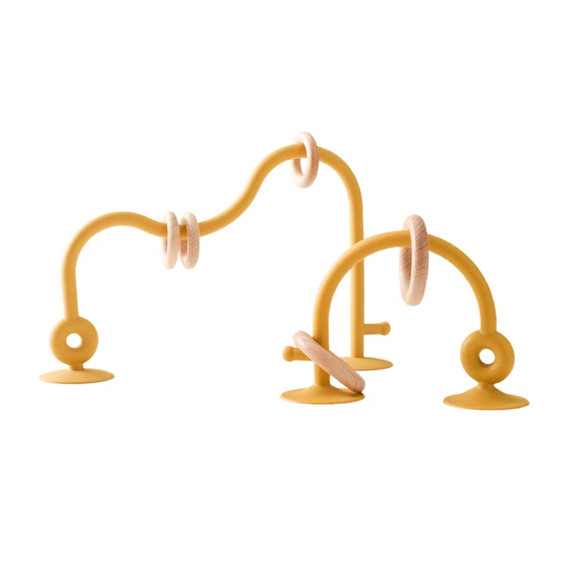 Yellow silicone bead maze toy for baby development