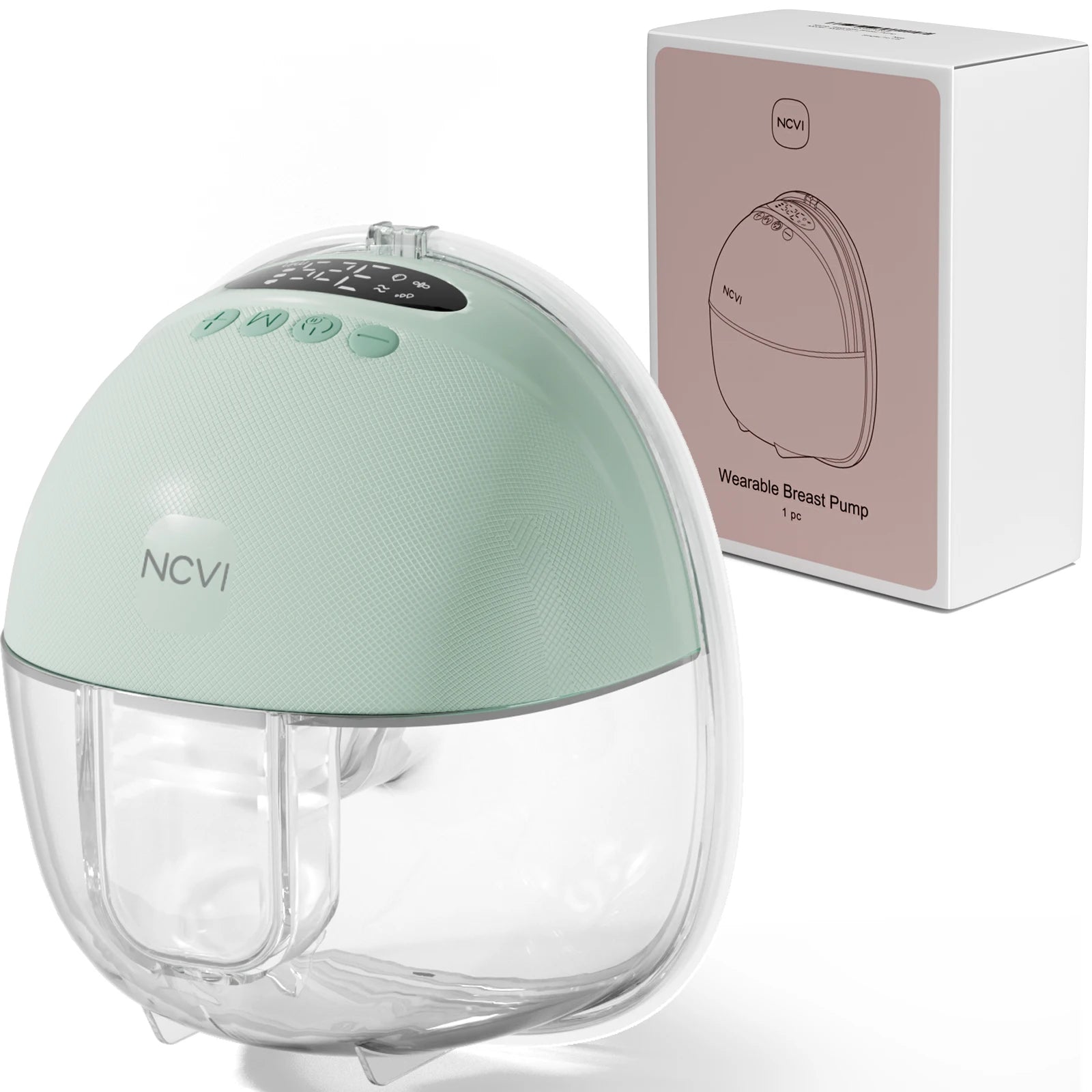 Electric wearable breast pump with 180ml collection bottle and charging cable