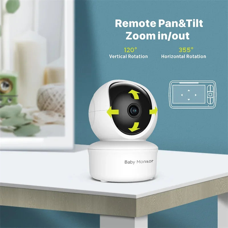 White baby monitor camera with 355 degree pan tilt, and zoom remote control