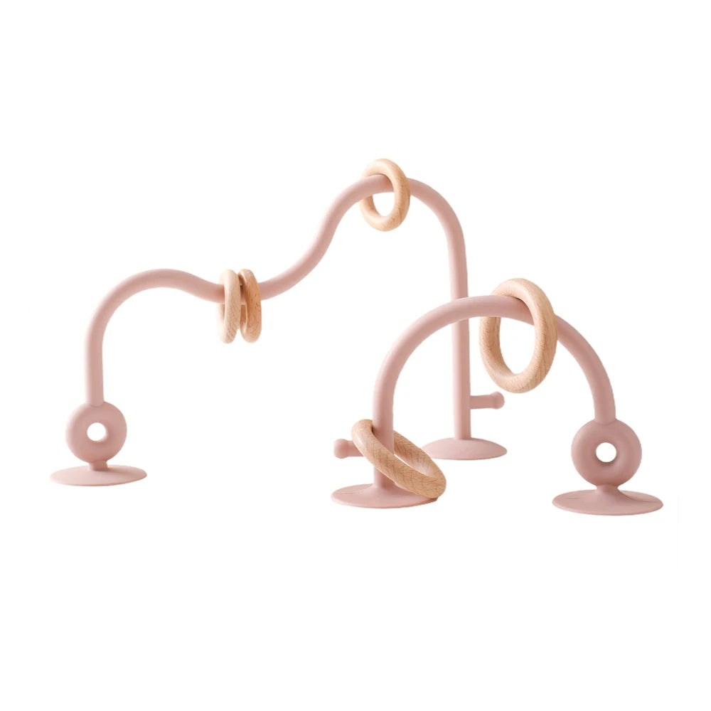 Pink silicone bead maze toy for baby development