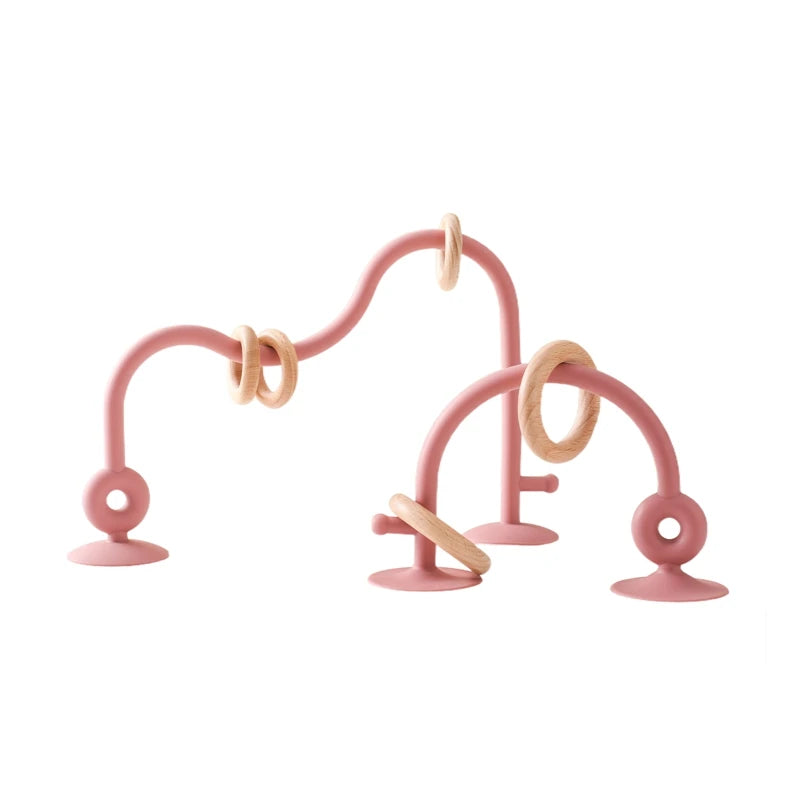 Red silicone bead maze toy for baby development