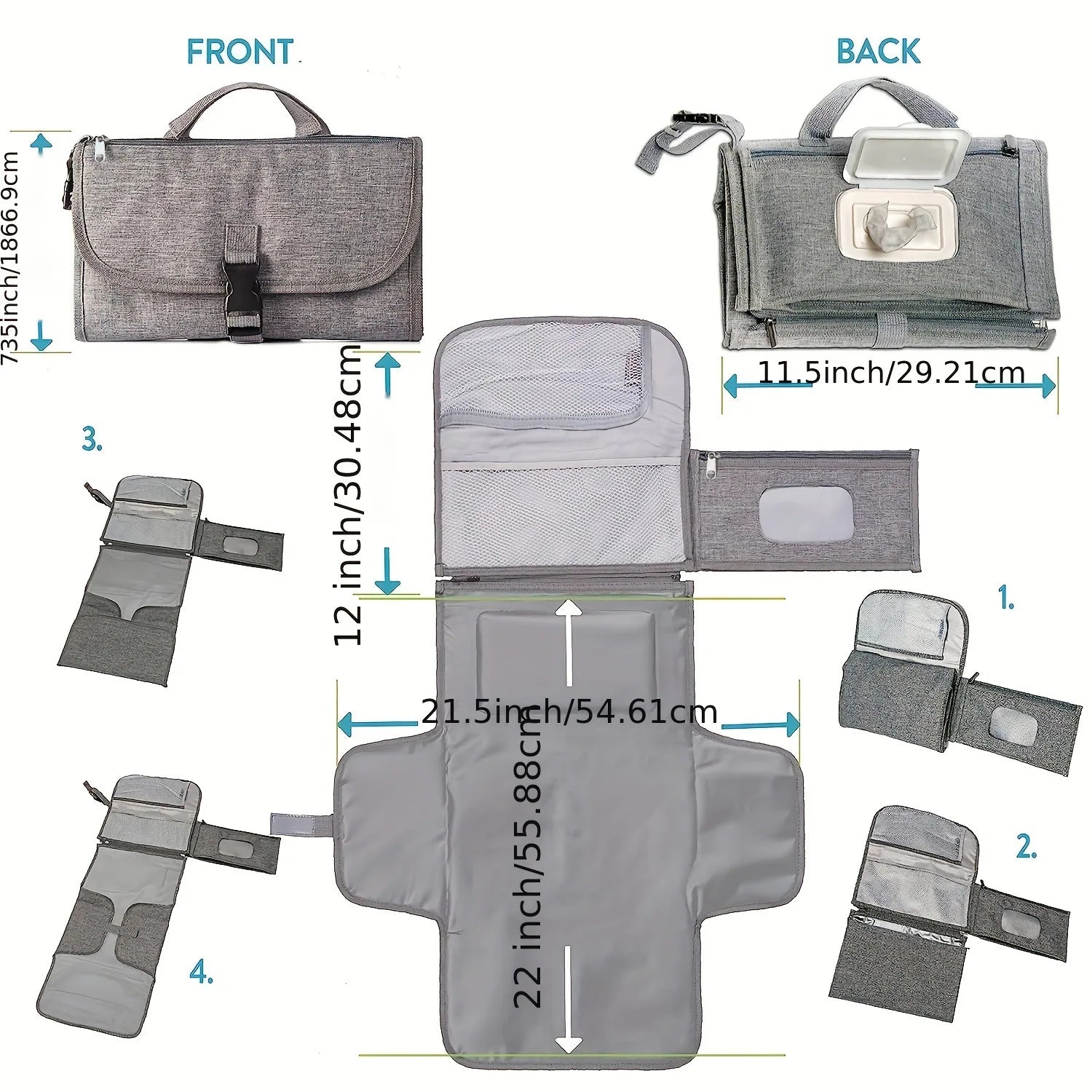 Portable baby changing mat with dimensions