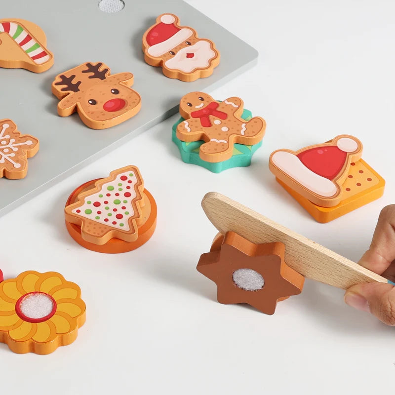 Wooden Christmas Cookie Play Food Set - Slice & Bake Kitchen Toy Ages 3-6