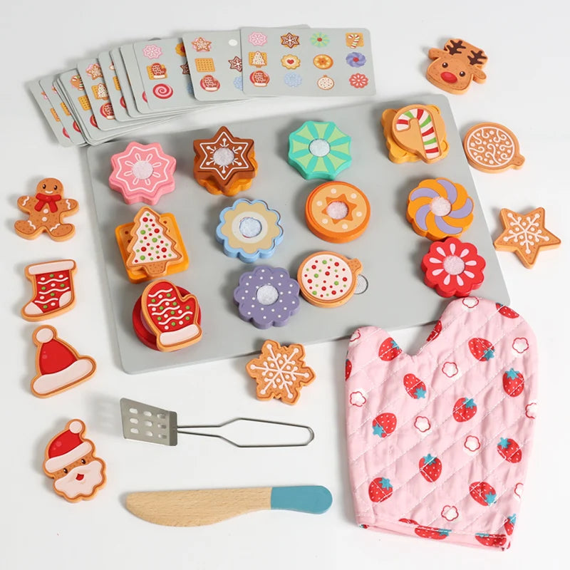 Wooden Christmas Cookie Play Food Set - Slice & Bake Kitchen Toy Ages 3-6