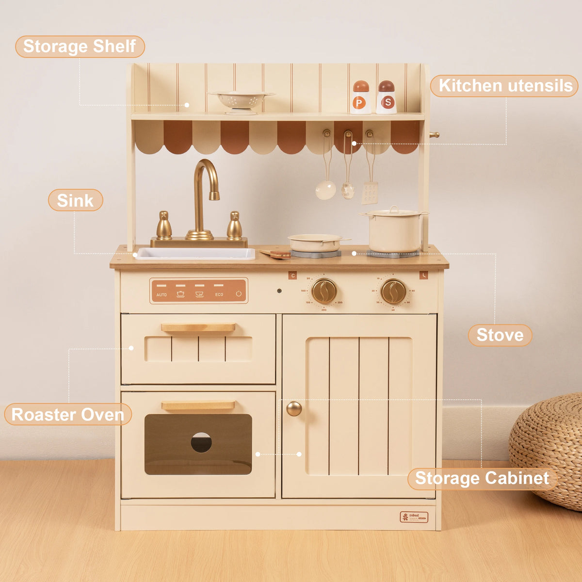 Wooden Play Kitchen for Kids | Pretend Kitchen Set with Accessories Ages 3+