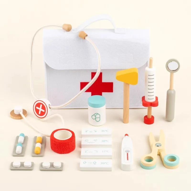 Wooden Doctor Kit - Pretend Play Medical Set with Bag Ages 3-6