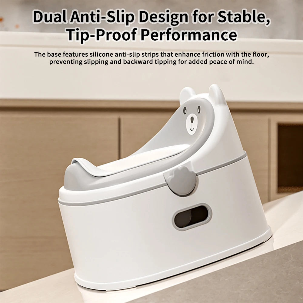 Potty training seat with non-slip base fitted on adult toilet