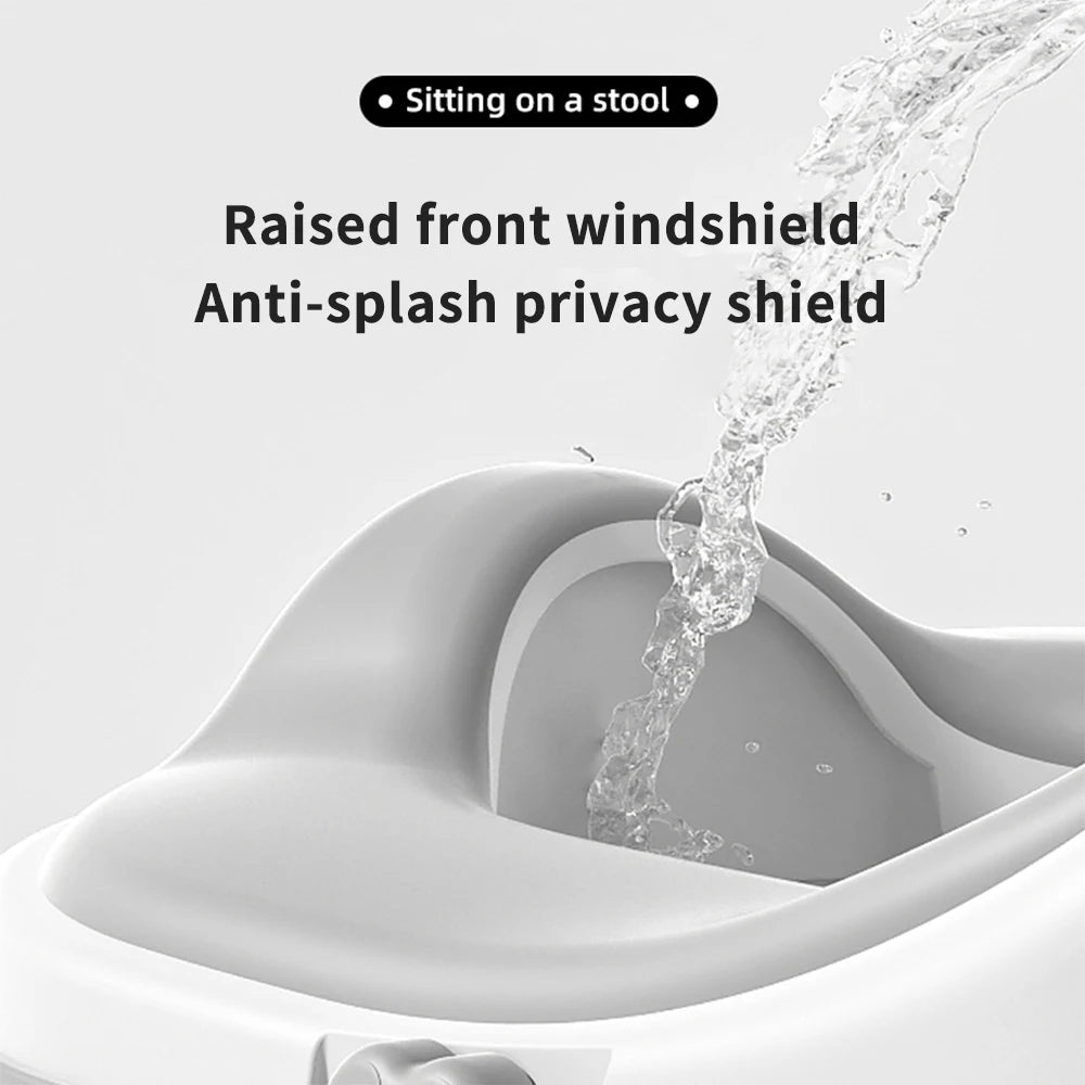 3-1 potty with raised front windshield and anti-splash privacy shield on a white background