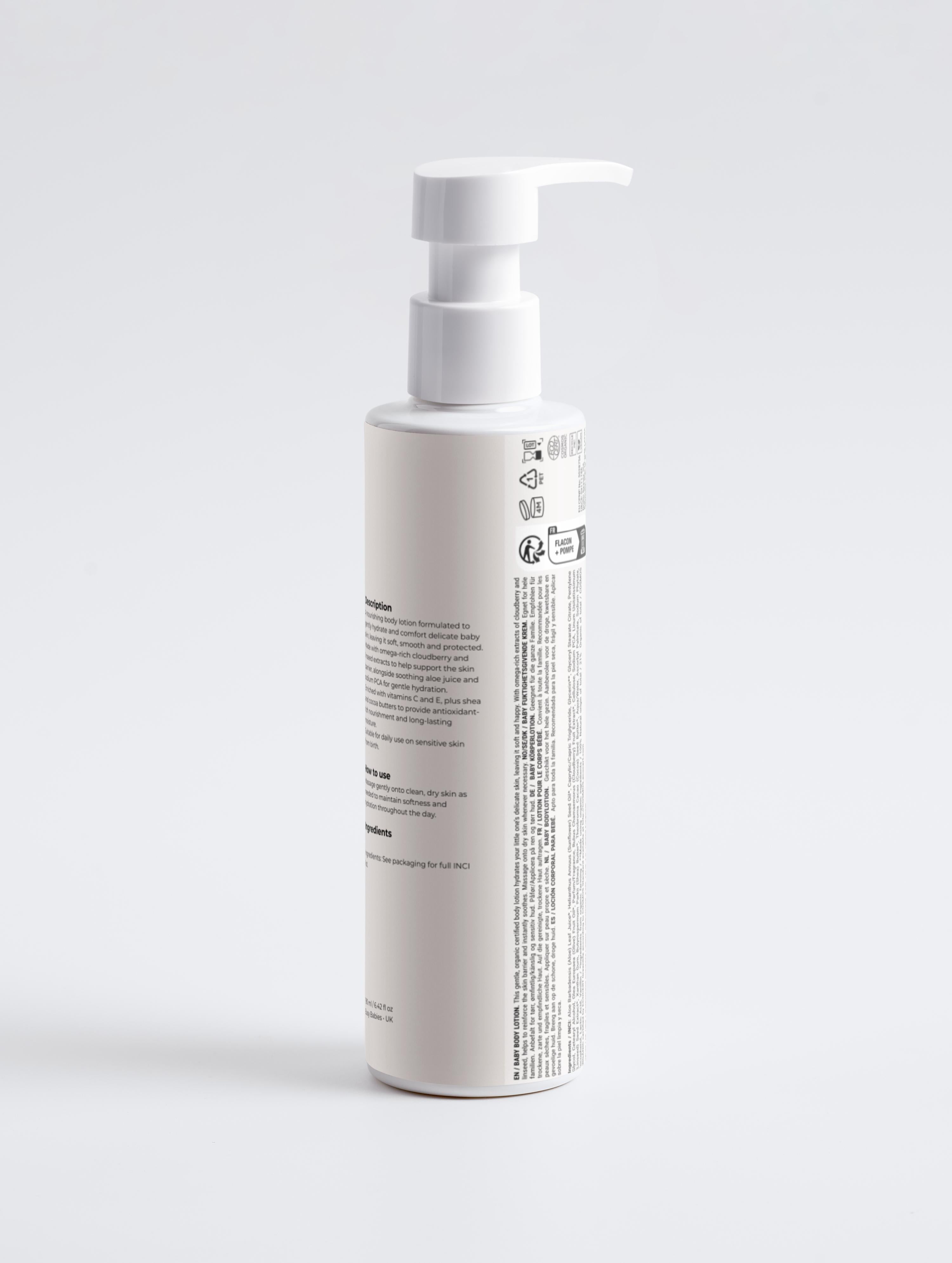 Busy Babies gentle organic baby body lotion 190ml bottle with label